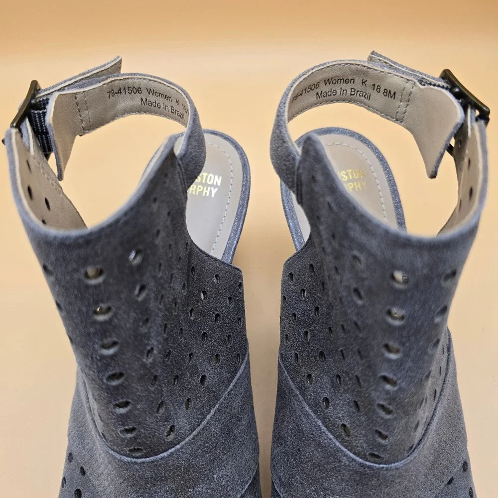 Johnston & Murphy Grey Suede Perforated Wedge Sandals 8M 78-41506 Made in Brazil